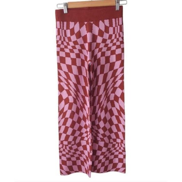 Daydreamer Free People Women’s XS Pink Wave Retro Checkered Boho Ankle Pants NWT - Picture 5 of 6
